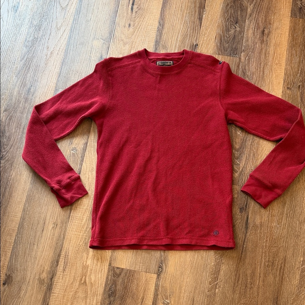 Abercrombie & Fitch muscle Y2K Red Long Sleeve Crewneck waffle knit size S